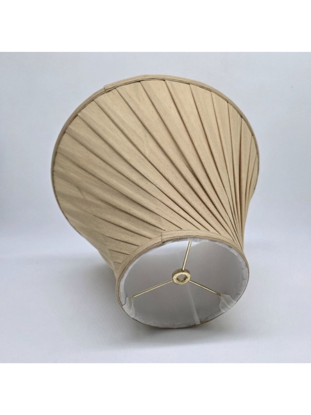 Beige Pleated Fabric Bell Lamp Shade With Gold Hardware 10" High 15" Wide - Picture 8 of 8